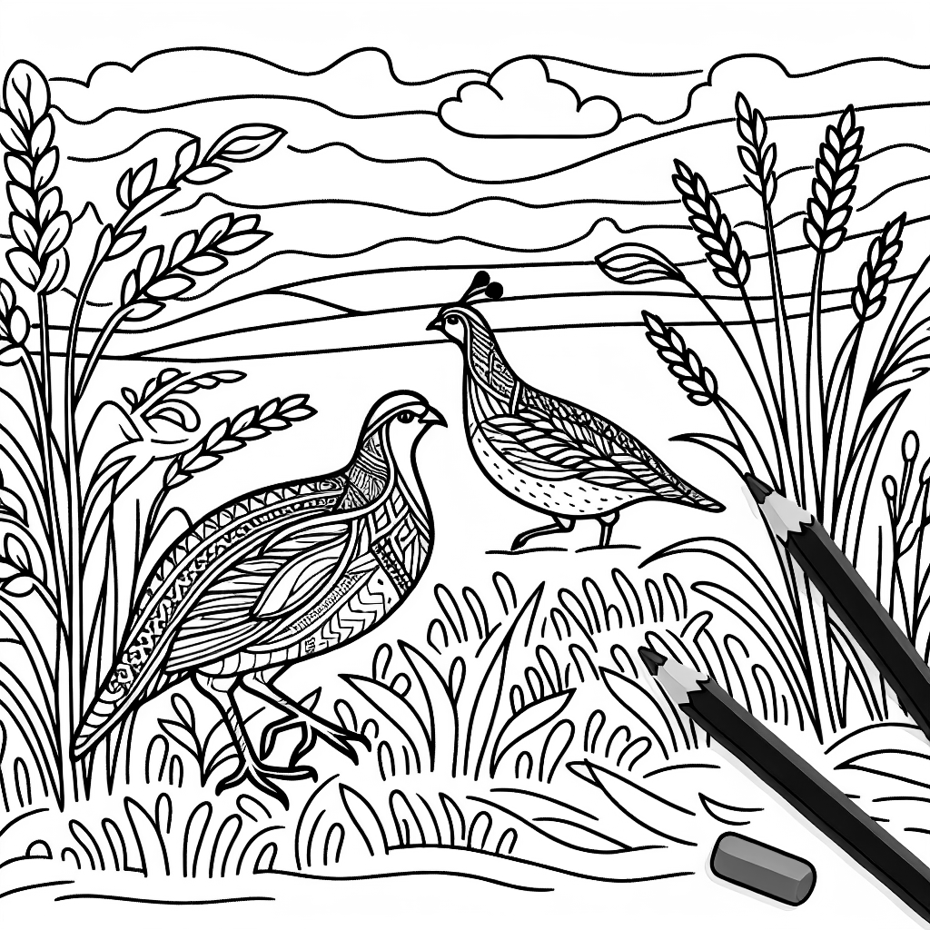Quail in the fields coloring page