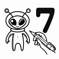 Alien With Number 7 Coloring Page