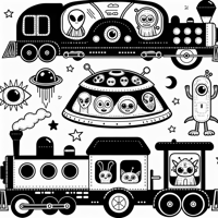 Alien With Train Coloring Page