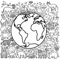 Animals With Earth Coloring Page