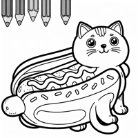 Cat With Hot Dog Coloring Page