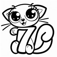 Cat With Number 7 Coloring Page