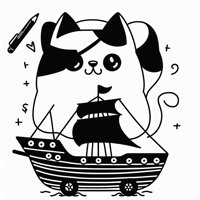 Cat With Pirate Ship Coloring Page