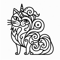 Cat With Unicorn Coloring Page