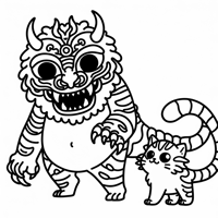 Frankenstein With Tiger Coloring Page