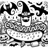 Halloween With Hot Dog Coloring Page