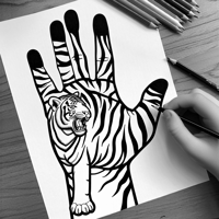 Hand With Tiger Coloring Page