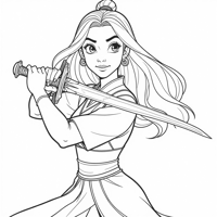 Mulan Drew Her Sword Defiant Coloring Page