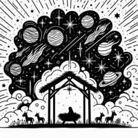 Nativity With Outer Space Coloring Page