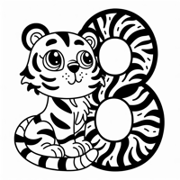 Number 8 With Tiger Coloring Page