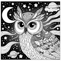 Outer Space With Owl Coloring Page