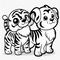 Puppy With Tiger Coloring Page