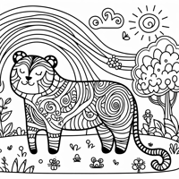 Rainbow With Tiger Coloring Page