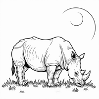 Rhinoceros Grazed Under The Moon Coloring Page