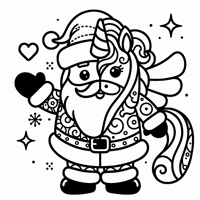 Santa Claus With Unicorn Coloring Page