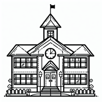 School House With Shadow High Coloring Page