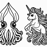 Squid With Unicorn Coloring Page