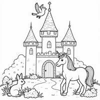 A Castle With Two Birds On The Roof Two Unicorns Coloring Page