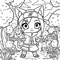 A Cat Girl In A Naruto Outfit Coloring Page