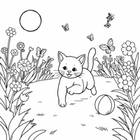 A Cat Playing With A Ball Coloring Page