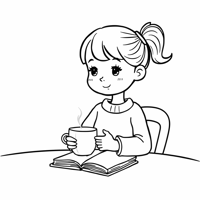 A Cozy Little Girl Drinking Coffee Coloring Page
