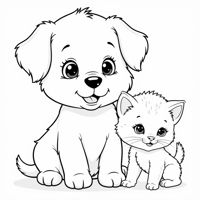 A Cute Puppy With A Cute Kitten Coloring Page