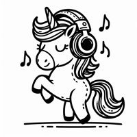 A Dancing Unicorn With Headphones Coloring Page