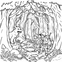 A Detailed Cute RPG Party Coloring Page