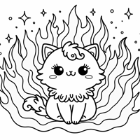 A Super Cute Cat Covered In Fire Coloring Page