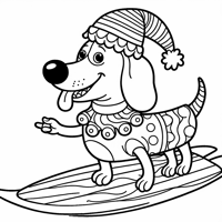 A Wiener Dog Surfing Wearing A Clown Costume With... Coloring Page