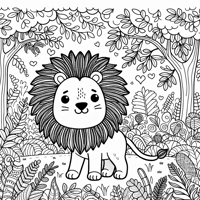 Cute Lion In The Jungle Coloring Page