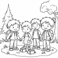Image Of Elementary School Children Camping Coloring Page