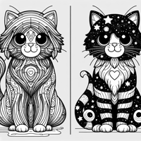 Rainbow Cat And Galaxy Cat Together Coloring Page