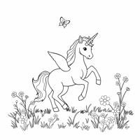 Unicorn Playing With Butterfly Coloring Page