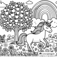 Unicorn In A Flower Meadow Coloring Page
