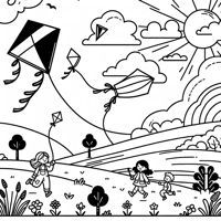 Kite Flying Coloring Page