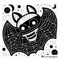Cute Cartoon Bat For Halloween Coloring Page