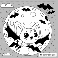 Happy Bat Under The Full Moon Coloring Page