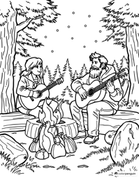 Campfire Songs And Guitar Coloring Page
