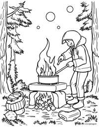 Cooking On A Camp Stove Coloring Page
