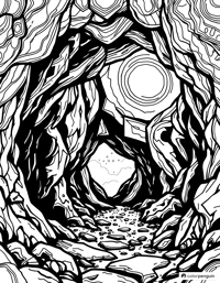 Exploring A Cave Entrance Coloring Page