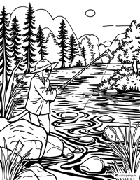 Fishing By The River Coloring Page
