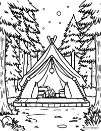 Small Glamping Tent In Forest Coloring Page