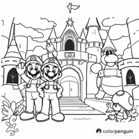 Super Mario Bros Characters In The Castle Coloring Page