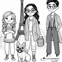 Friends At The Eiffel Tower Coloring Page