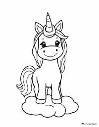 Friendly Unicorn On A Cloud Coloring Page