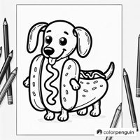 Dachshund In A Hotdog Costume Coloring Page