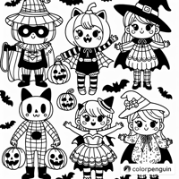 Halloween Cute Costumes Coloring Page