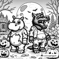 Hippos Howling At The Moon Coloring Page