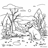 Fall Scenery With Dog Coloring Page